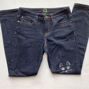 Jeans Dark Wash Skinny Cat Embroidered Denim Size 27